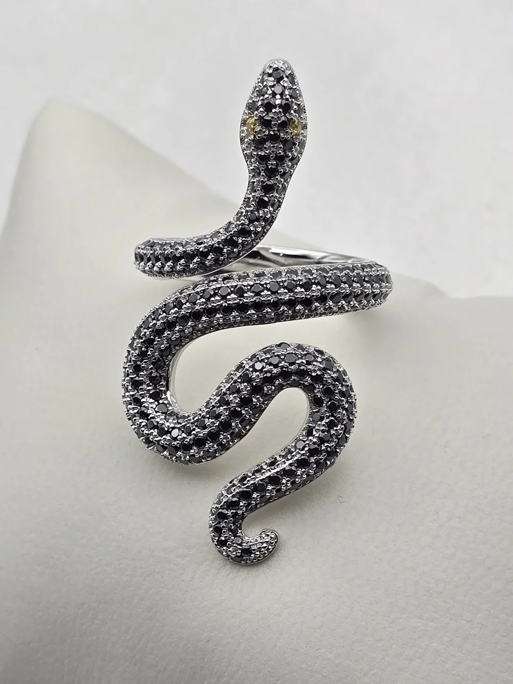 Sterling Silver 925 Pavé Black Moissanite Luxury Snake Ring